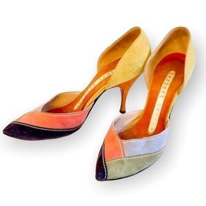 Vintage Herbert Levine suede patchwork‎ pumps, Size 6AA narrow